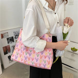 Heart Print Canvas Tote Bag Women's Handbag