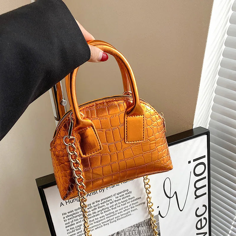 Bright Finish Leather Shell Bag Chain Crossbody Women's Bag