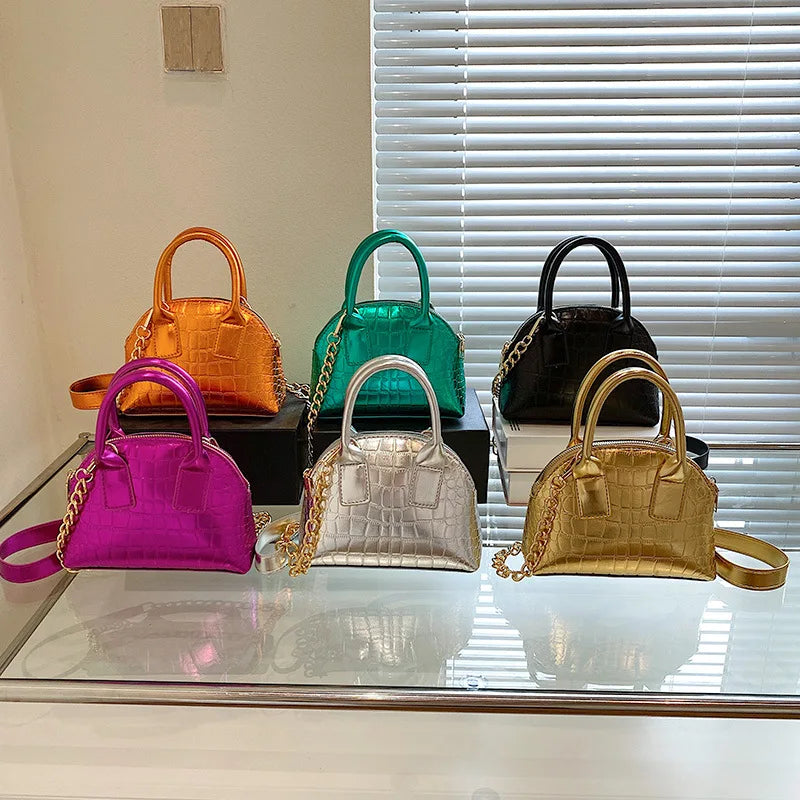 Bright Finish Leather Shell Bag Chain Crossbody Women's Bag