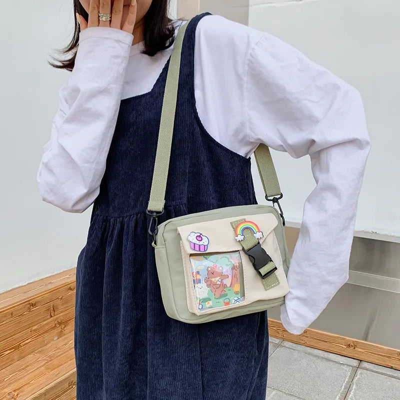 Cartoon Print Shoulder Bag Women Messenger Crossbody Student Phone Handbag