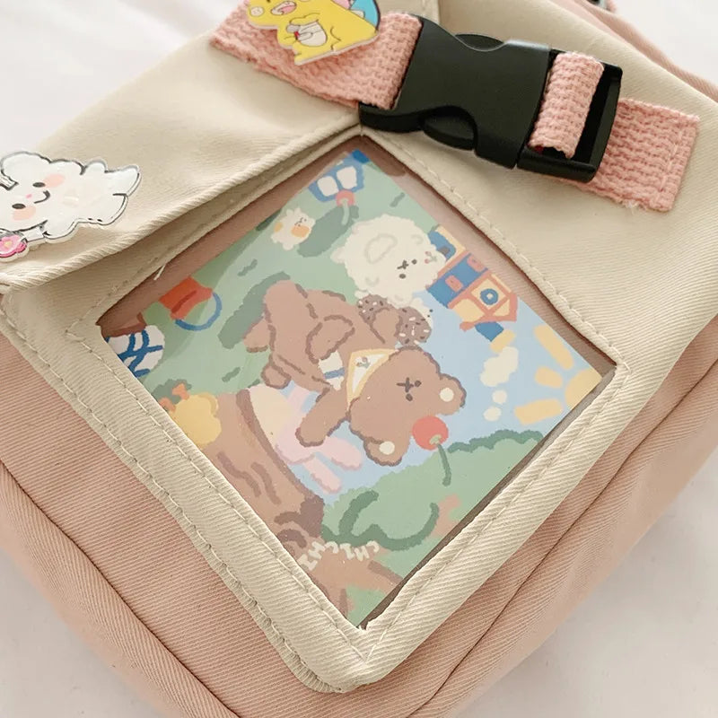 Cartoon Print Shoulder Bag Women Messenger Crossbody Student Phone Handbag