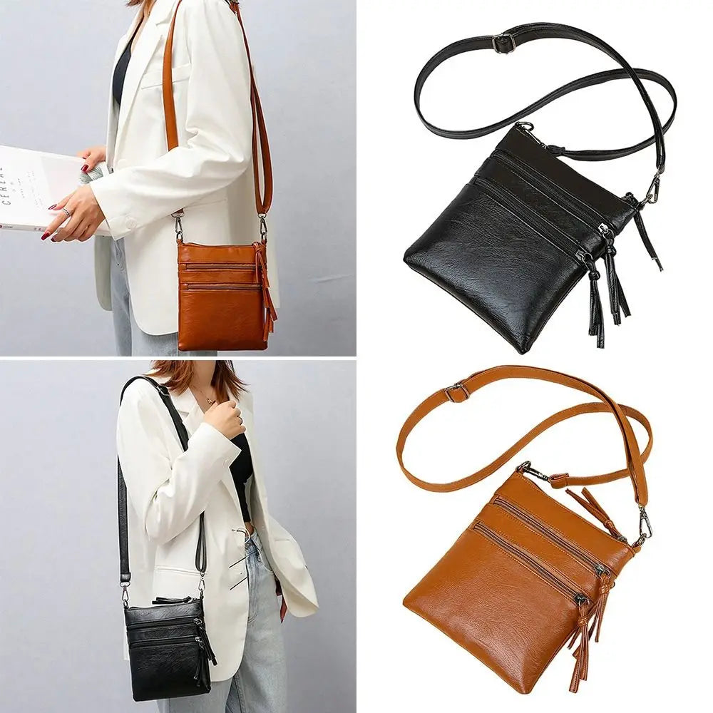 Small Women's Zipper Pocket Crossbody Bag Soft PU Leather