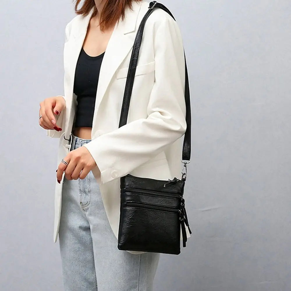 Small Women's Zipper Pocket Crossbody Bag Soft PU Leather