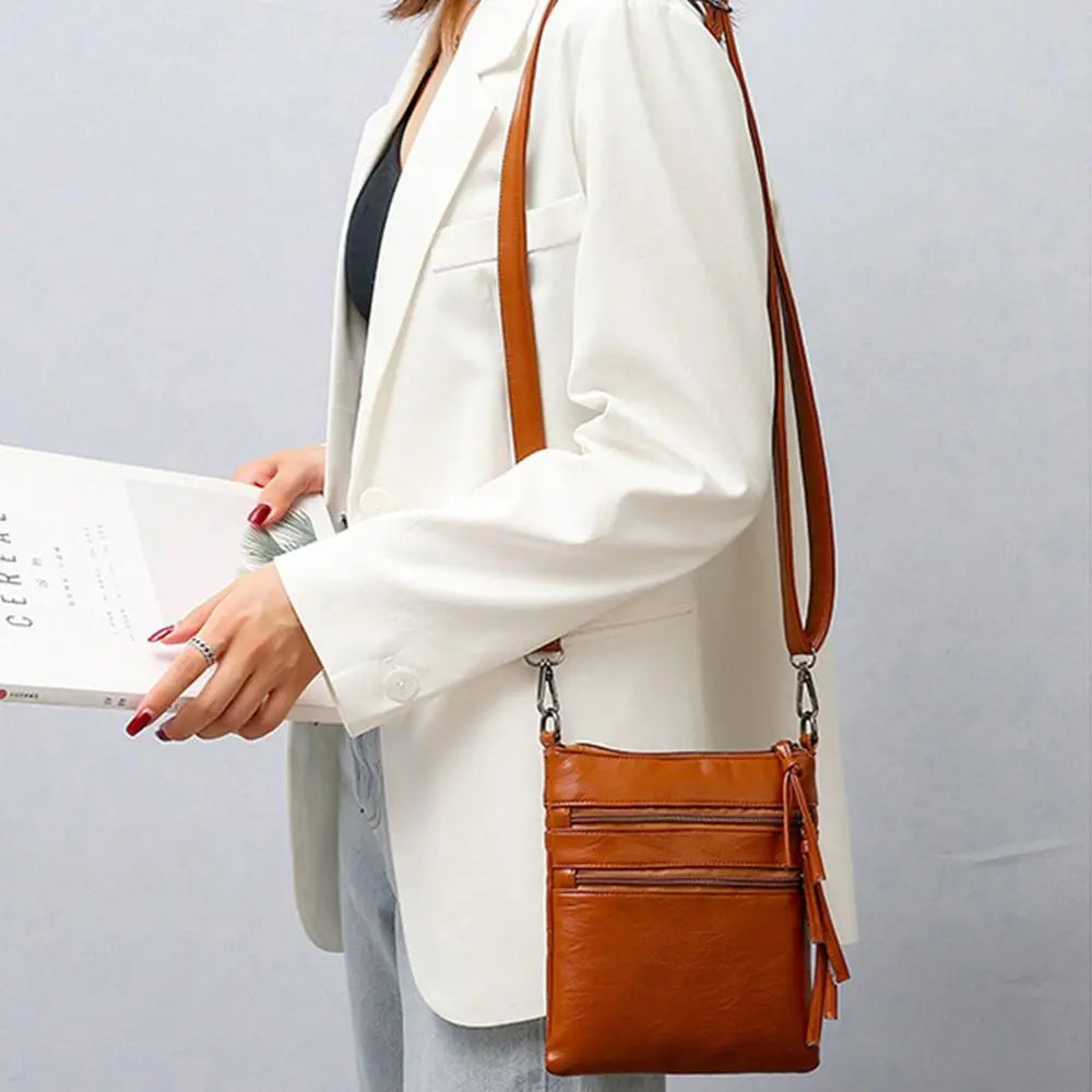 Small Women's Zipper Pocket Crossbody Bag Soft PU Leather