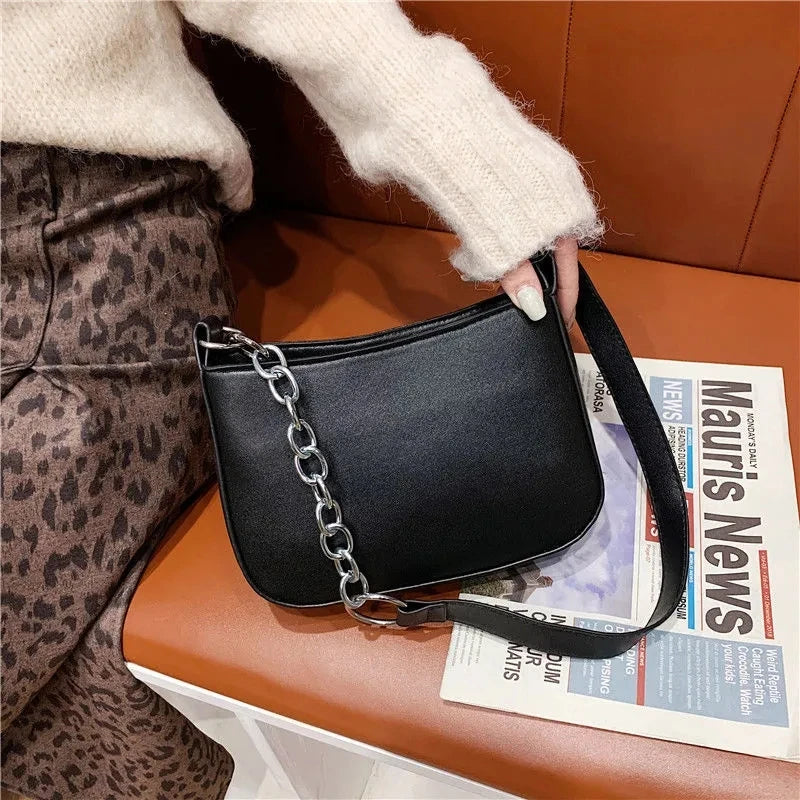 Girls PU Leather Underarm Shoulder Bag Mini Tote Bags with Chains