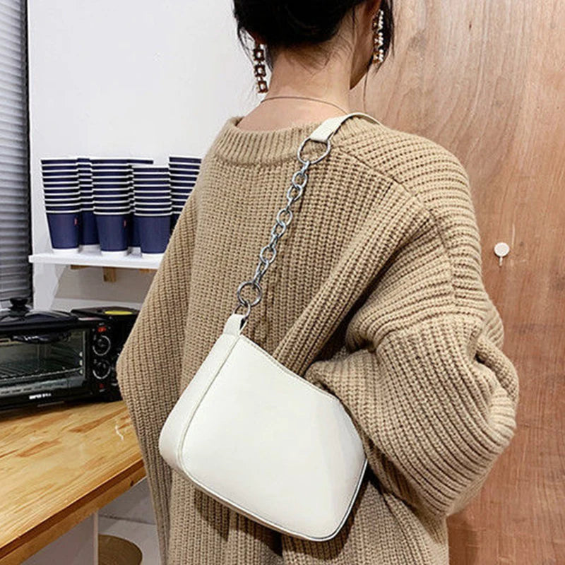 Girls PU Leather Underarm Shoulder Bag Mini Tote Bags with Chains