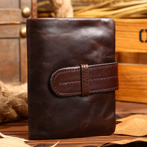Brown Oil Wax Men Clutch Coin Bifold Purse Wallet for Male