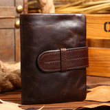 Brown Oil Wax Men Clutch Coin Bifold Purse Wallet for Male