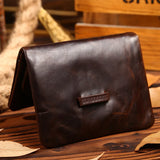 Brown Oil Wax Men Clutch Coin Bifold Purse Wallet for Male