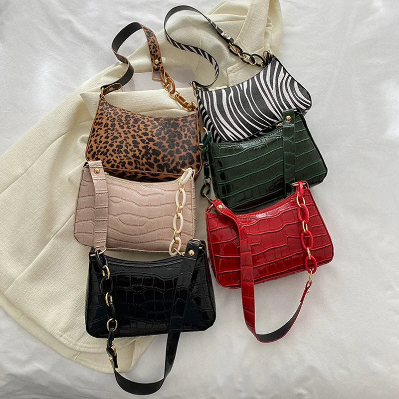 Animals Print Shoulder Bag Pu Leather Small Handbags Casual Chain Ladies Crossbo