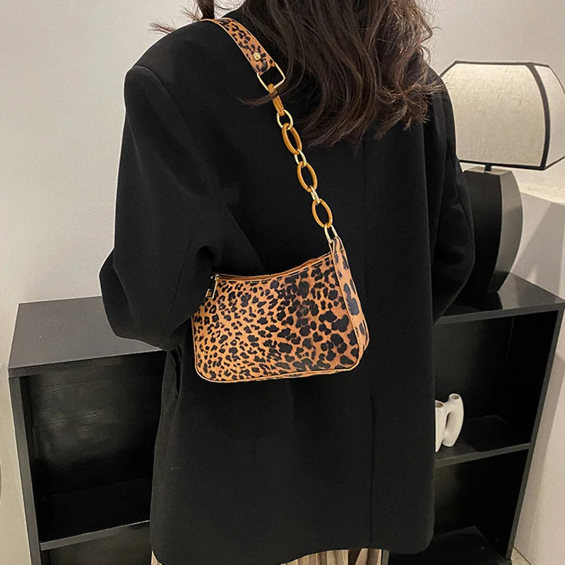 Animals Print Shoulder Bag Pu Leather Small Handbags Casual Chain Ladies Crossbo