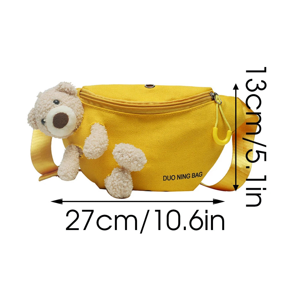Bear Ornaments Canvas Waist Chest Belt Bag for Women Ladies Crossbody Shoulder B
