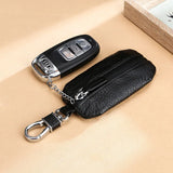 Leather Car Key Case Lychee Pattern Waterproof Zipper Universal Cover