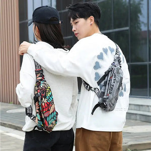 Messenger Bag Punk Retro Letter Chest Bag Waterproof Nylon Shoulder Bag