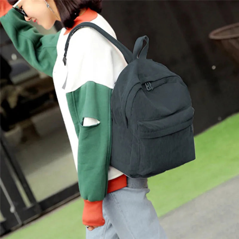 Stylish Corduroy School Backpack for Teenage Girls