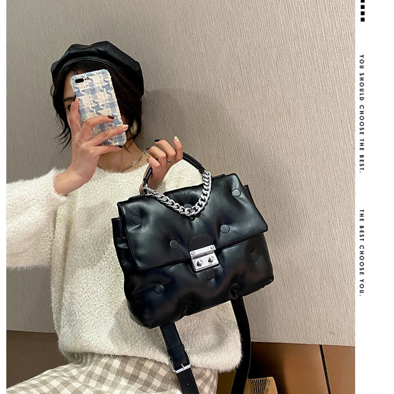 Retro Quilted Shoulder Bag Space Pad Cotton Soft Side Female