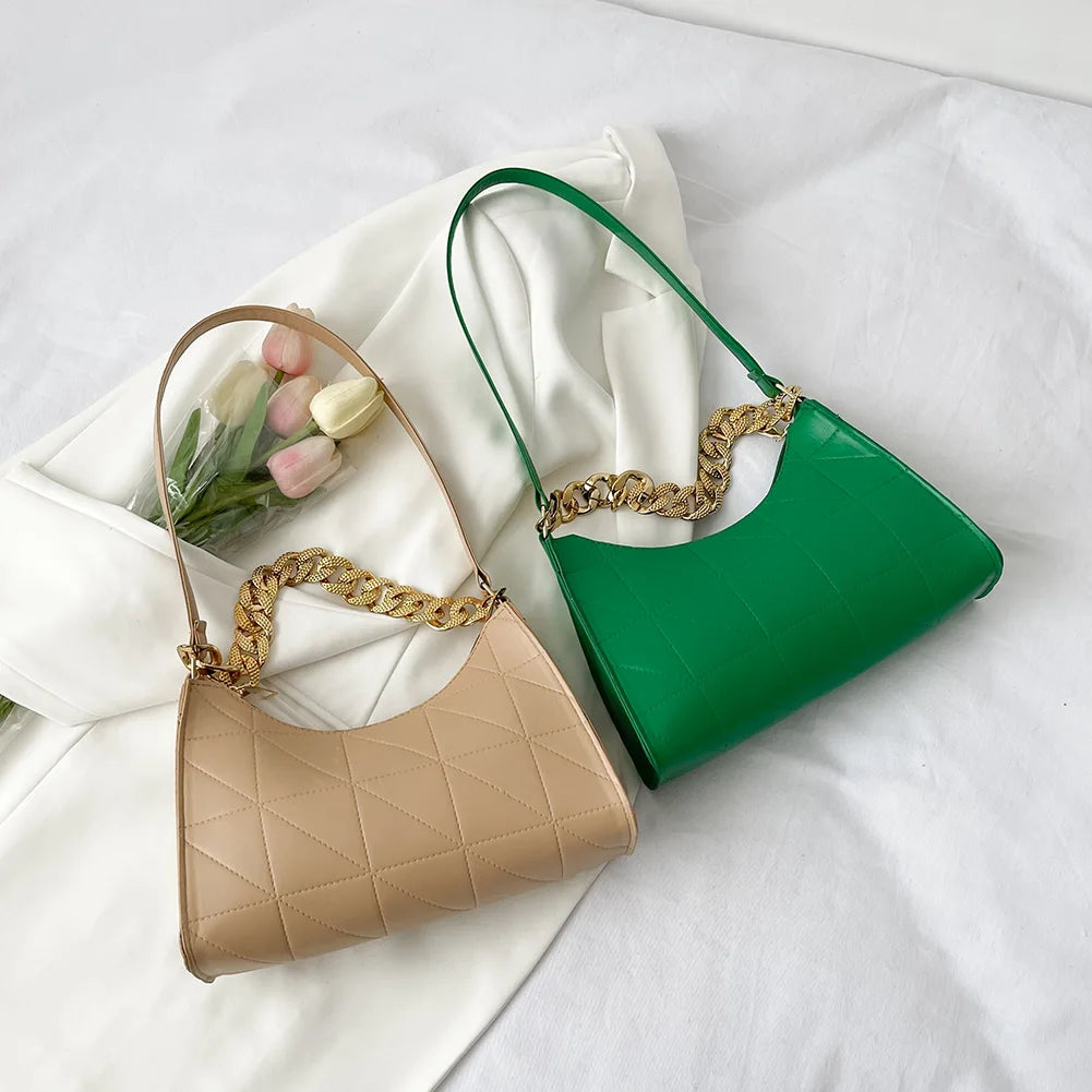 Thick Chain Handbag Shoulder Bags PU Leather Crossbody Tote Purse