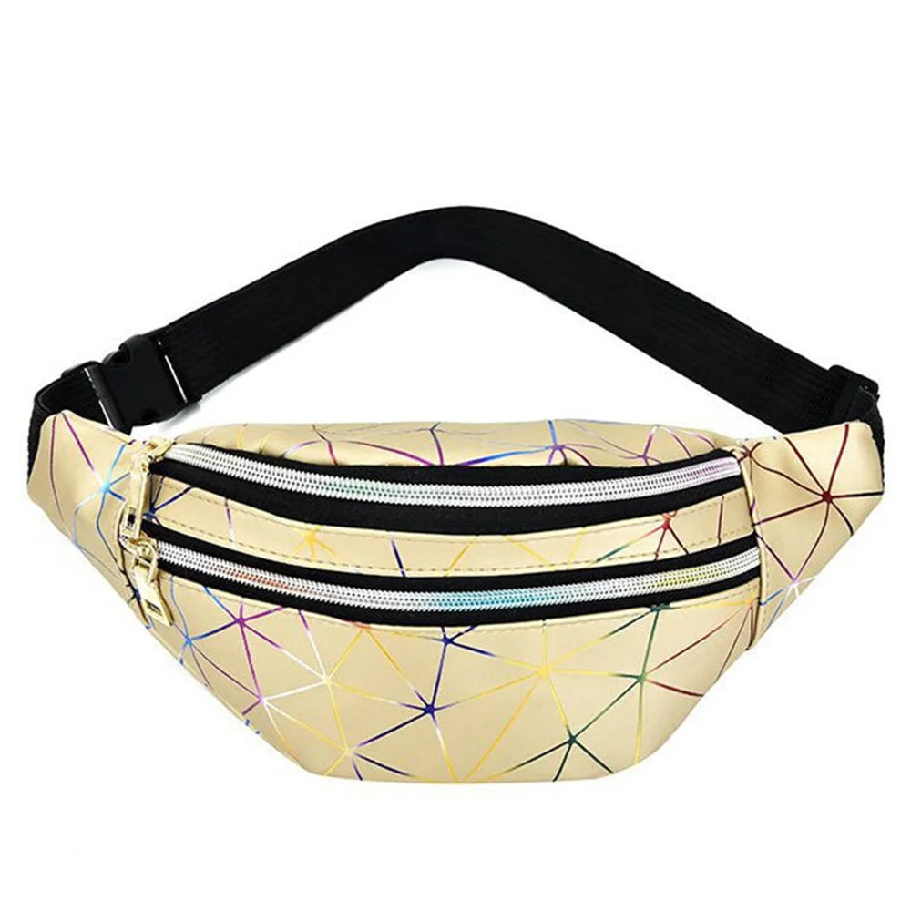 Geometric Waist Bag PU Laser Sport Shoulder Messenger Fanny Pack