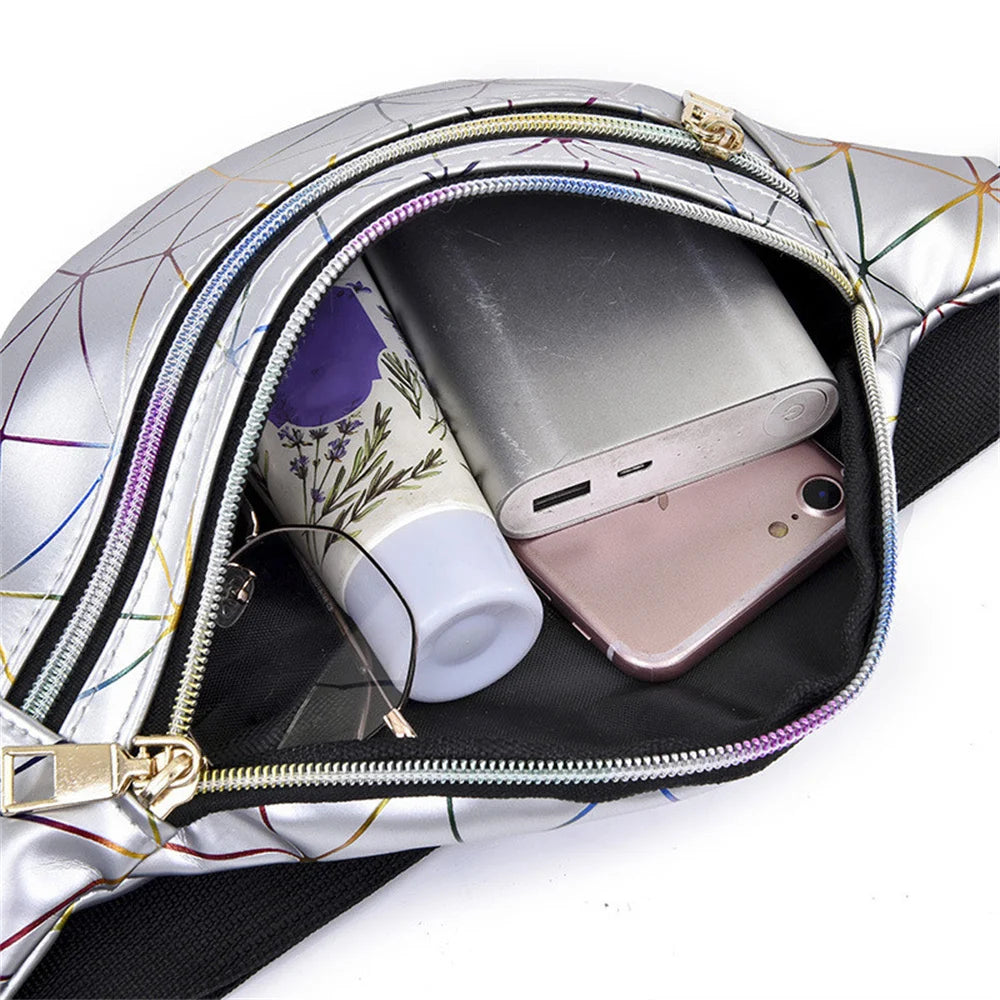 Geometric Waist Bag PU Laser Sport Shoulder Messenger Fanny Pack