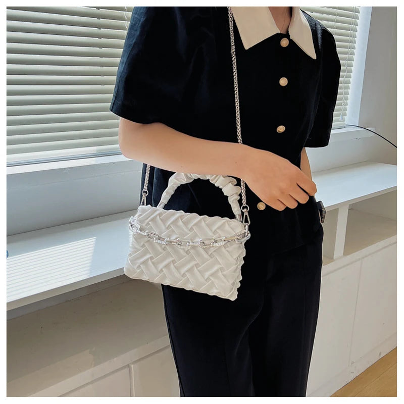 Versatile Chain Crossbody Pleated Handheld Bag Female