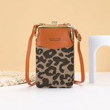 Leopard Print Color-block Mobile Phone Bag Large Capacity Messenger Purse