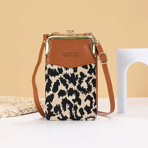 Leopard Print Color-block Mobile Phone Bag Large Capacity Messenger Purse
