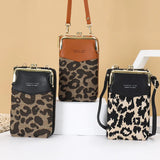 Leopard Print Color-block Mobile Phone Bag Large Capacity Messenger Purse