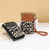 Leopard Print Color-block Mobile Phone Bag Large Capacity Messenger Purse