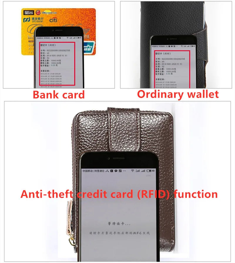 RFID Anti-theft Leather Zipper Organ Wallet