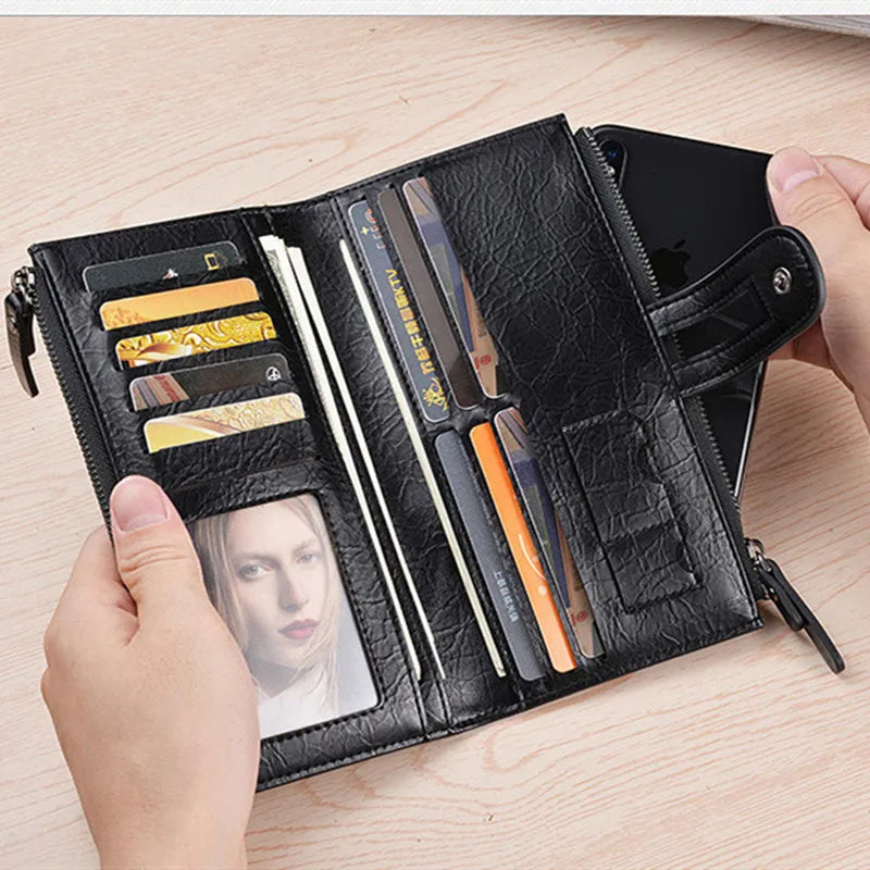 Men's Zipper Soft Wallet Multifunctional PU Waterproof Wallet