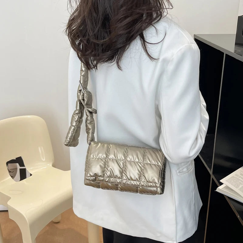 Winter Down Cotton Shoulder Bag Soft Nylon Handbags Crossbody Bags For Women