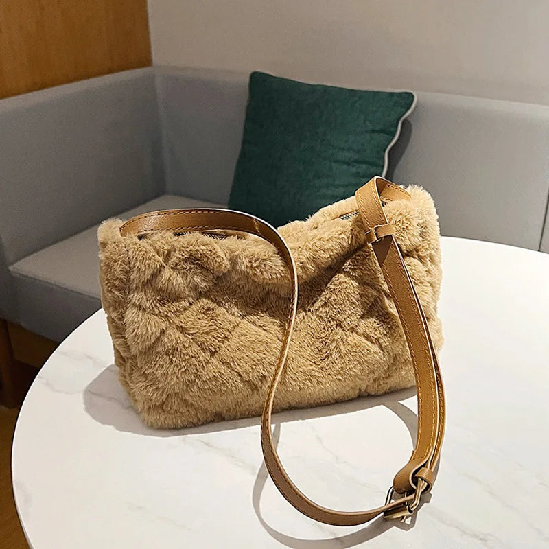 Winter Plush Crossbody Bag Soft Faux Fur Shoulder Handbag