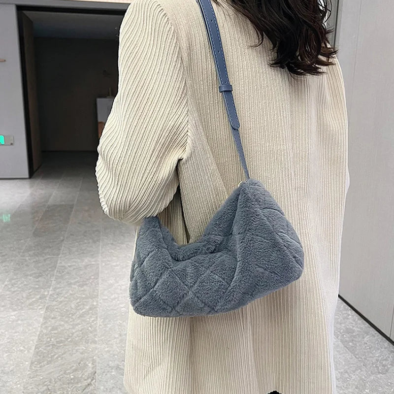 Winter Plush Crossbody Bag Soft Faux Fur Shoulder Handbag