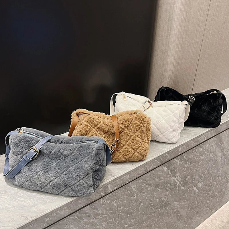 Winter Plush Crossbody Bag Soft Faux Fur Shoulder Handbag