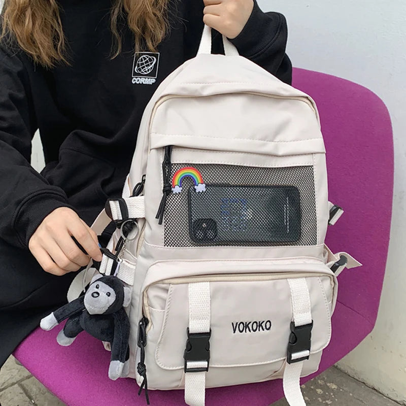 Waterproof Nylon Teenage Girls School Backpack