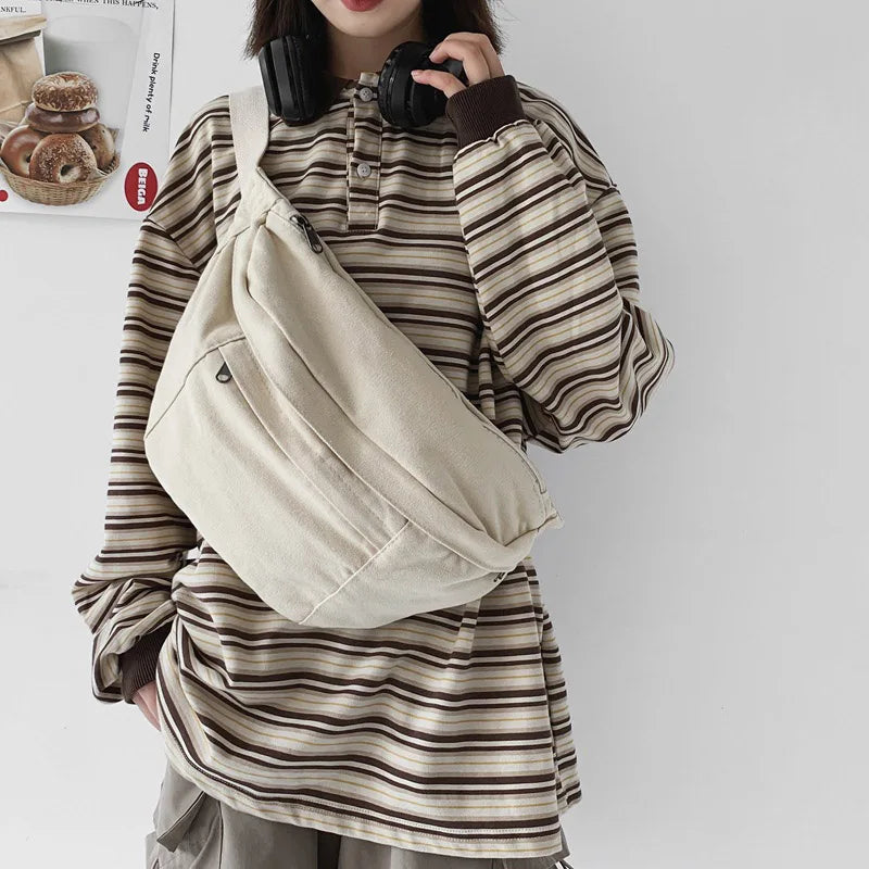 Large Capacity Canvas Waist Bag Unisex Fanny Pack Street Chest Bag