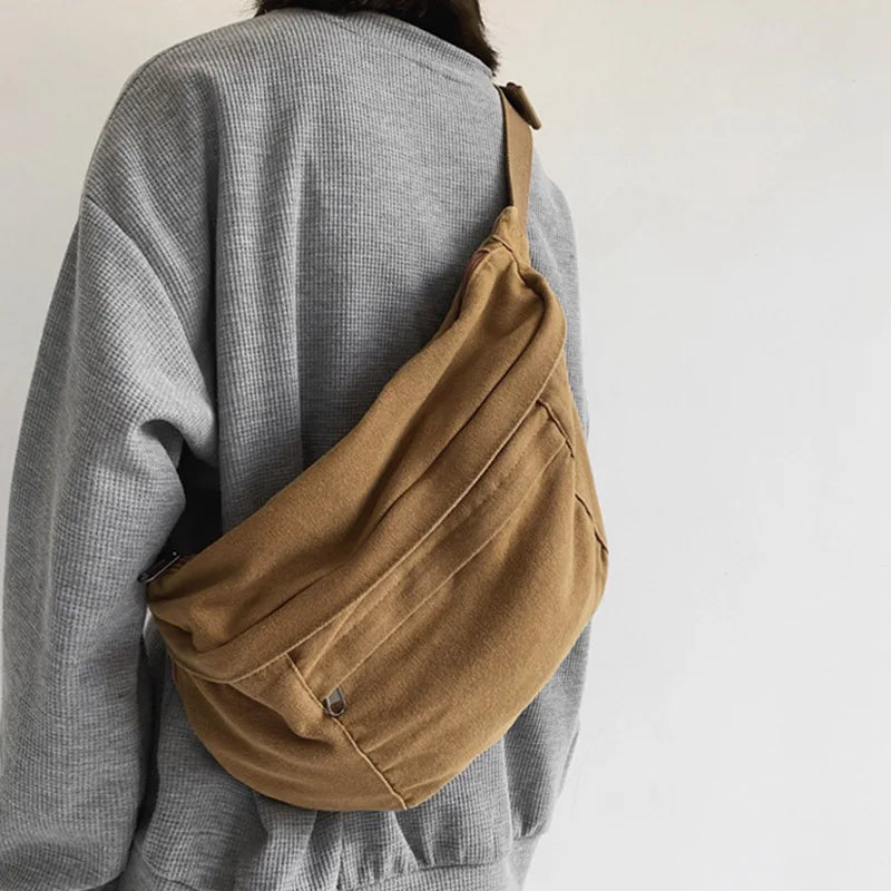 Large Capacity Canvas Waist Bag Unisex Fanny Pack Street Chest Bag