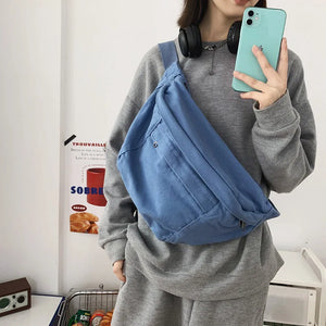 Large Capacity Canvas Waist Bag Unisex Fanny Pack Street Chest Bag