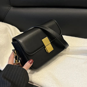 Cowhide Single Shoulder Bag Diagonal Span BOX Lock Small Square Bag
