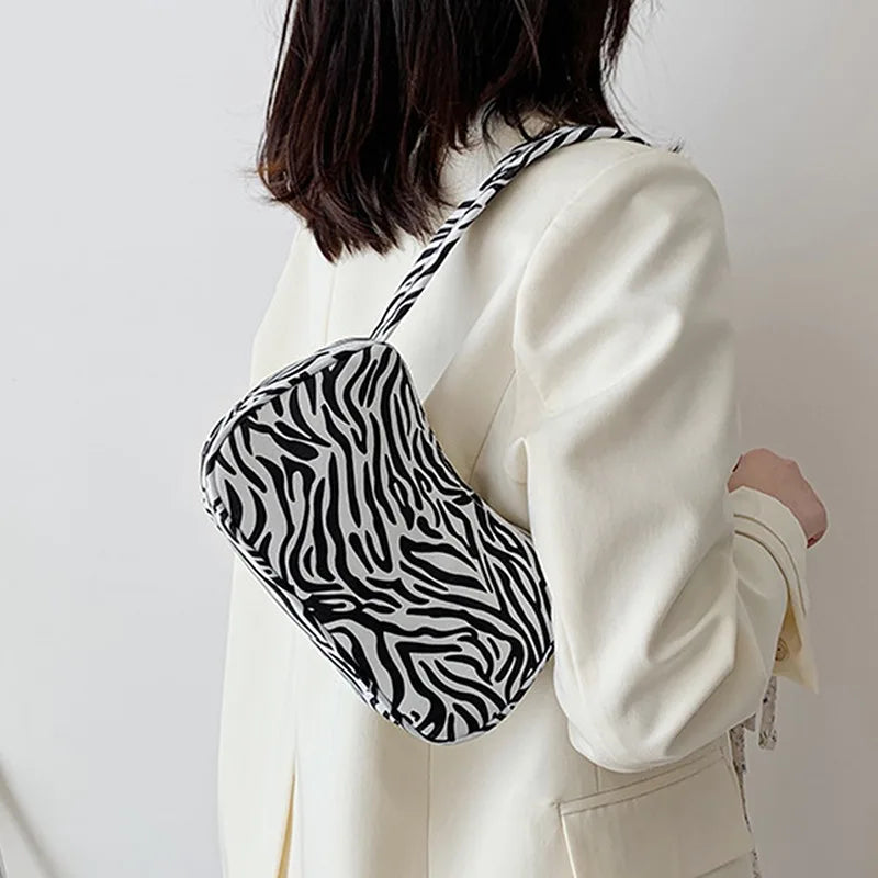 Vintage Animal Print Canvas Shoulder Bag