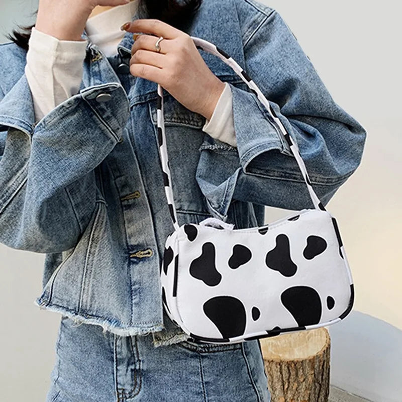 Vintage Animal Print Canvas Shoulder Bag
