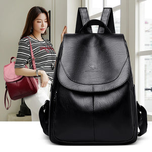 Vintage Leather Backpack for Women Girls School Bag Travel Bagpack