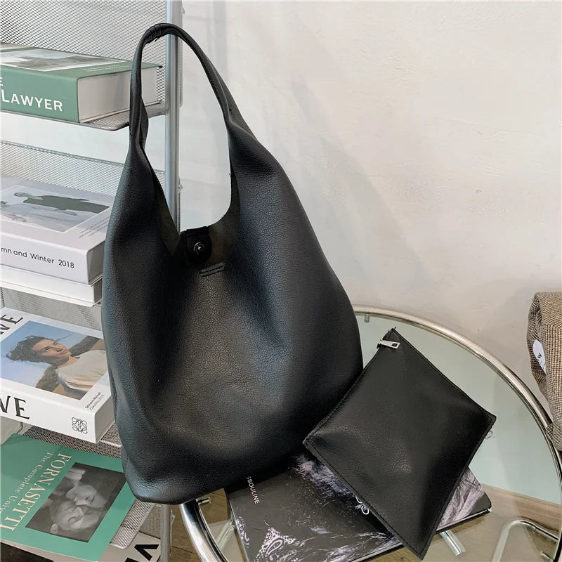 Women Leather Handbags Top-handle Bags Travel Large Casual Tote Female Shoulder