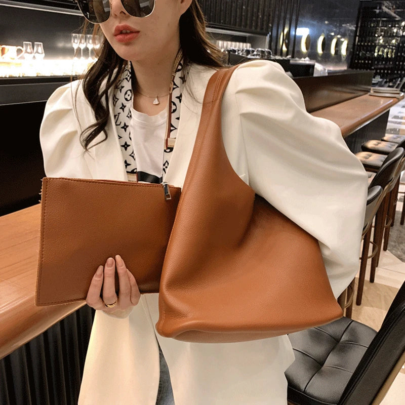 Women Leather Handbags Top-handle Bags Travel Large Casual Tote Female Shoulder