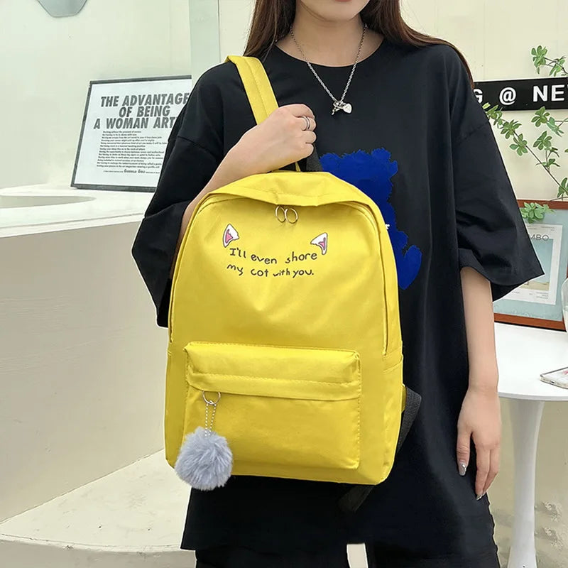 Cat Ear Letter School Backpack for Teen Girls