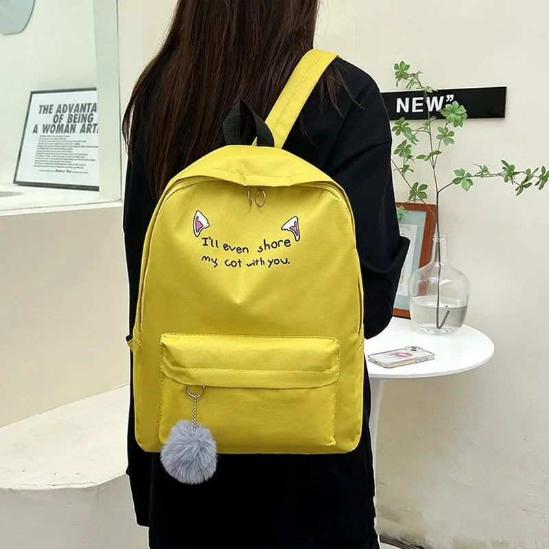 Cat Ear Letter School Backpack for Teen Girls