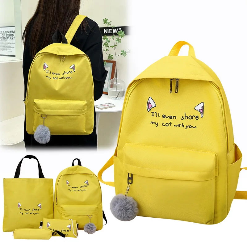 Cat Ear Letter School Backpack for Teen Girls