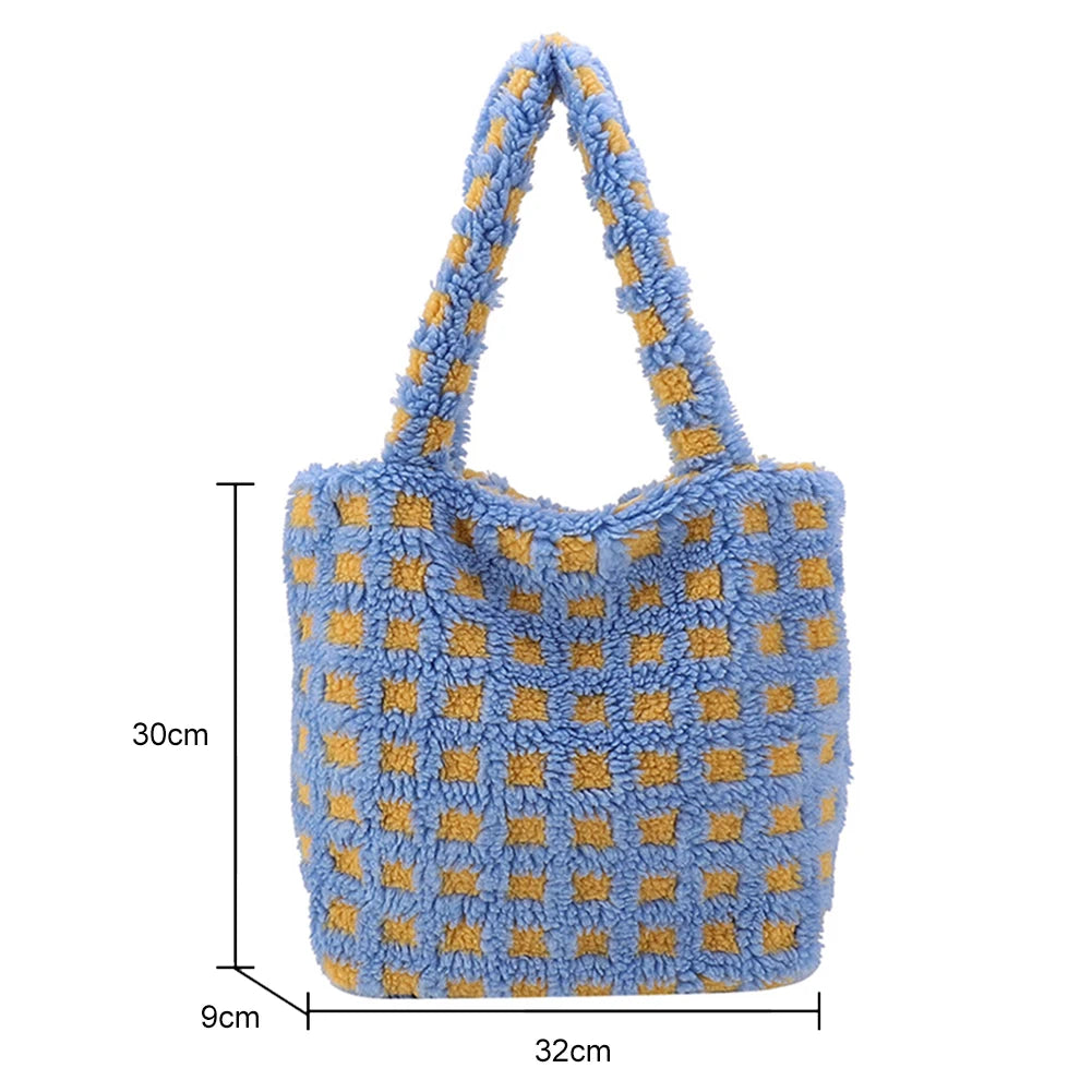 Winter Fabric Shoulder Tote Bag Fluffy Fur Flower Handbag Large Capacity