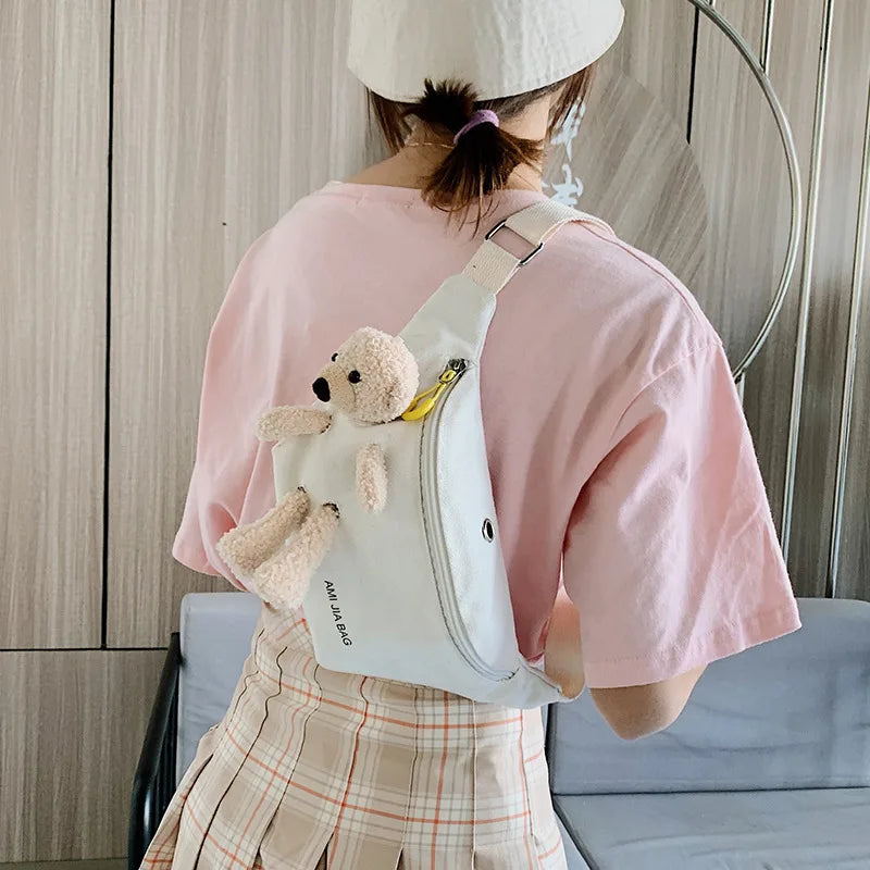 Bear Messenger Chest Bag Canvas Outdoor Ladies Small Bag
