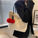 Women's Plush Tote Bag with Cherry Pendant
